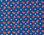 Moda Fabric - Red White and Bloom by Deb Strain - 1/2 yard - 56113 12 - Royal Blue with flags and white stars - Cotton Fabric