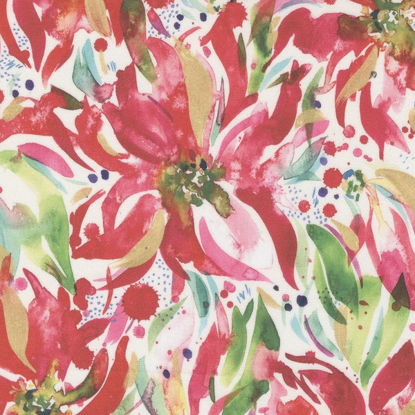 Moda Fabric - Comfort & Joy Fabric 39751 11 - Create Joy Project by Laura Muir - floral white bkground - Cotton Fabric - 44" - 1/2 yard