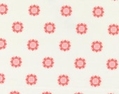 Moda Fabric - Rosemary Cottage by Camille Roskelley - 55315 21 - 1/2 yard- off white with coral starbursts - Cotton Quilt Fabric 44"