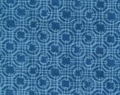 Moda Fabric - Serena Shores by Robin Pickens - 48775 14 - blue background with aqua circles and lines - 1/2 yard - blue and aqua