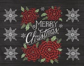 Moda Fabric -Home Sweet Holidays by Deb Strain - 1/2 yard - 56000 13  Black Panel with Sled, Poinsettia, truck - 24"x44" - Cotton