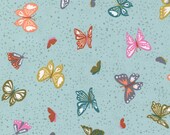 Moda Fabric - Songbook A New Page- Fancy That Design House by Stephanie Silwinski - aqua with butterflies  - 45553 18 - 1/2 yard