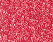 Moda Fabric - Time and Again by Linzee McCray 23365 17 - 1/2 yard -  red with ivory flowers - 44" wide - Cotton Fabric - Moda Fabric