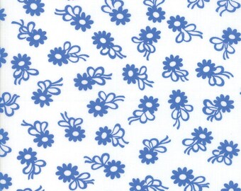 Moda Fabric - Flower Sacks - by Me and My Sister - 1/2 yard - 22353-26 White with blue Print - Cotton Fabric