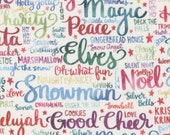 Moda Fabric - Comfort & Joy Fabric 39754 11 - Create Joy Project by Laura Muir -multi-color words on white - Cotton Fabric - 44" - 1/2 yard