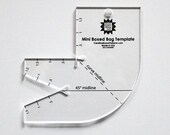 Mini Boxed Bag Template - Clear ruler by Caroline Moore - make accurate boxed corners on bags, cut curves and make darts - Clear Plastic