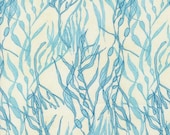 Moda Fabric - Serena Shores by Robin Pickens - 48773 11 - off white background with aqua and blue sea weed - 1/2 yard - Moda Cotton Fabric