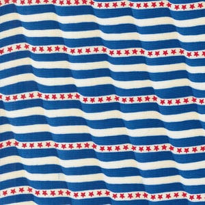 Moda Fabric - Red White and Bloom by Deb Strain - 1/2 yard - 56112 22 - Off white with blue stripes and red stars - Cotton Fabric
