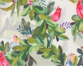 Moda Fabric - Love and Cheer by Amarilys Henderson 21831 11 - 1/2 yard  - Cotton Fabric - white background with birds and leaves