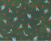 Moda Fabric - Love and Cheer by Amarilys Henderson 21837 15 - 1/2 yard  - Cotton Fabric - green background with holly berries and leaves