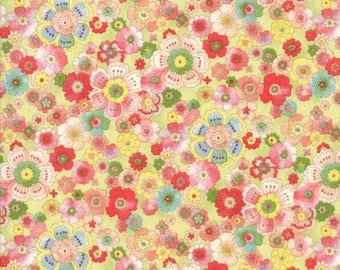 Moda Fabric - Coco by Chez Moi 33391 - 16 - 1/2 yard - Pale Lime Green with Floral design - Cotton Fabric
