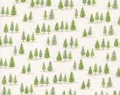 Moda Fabric - On Lake Time by Deb Strain - 1/2 yard - 56125 11 - white with green trees - 44" Cotton Fabric - Evergreen Trees