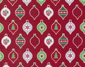 Moda Fabric - Candy Cane Lane by April Rosenthal for  Moda - 100% cotton fabric - 1/2 yard - 24127 12 red with ornaments - 1/2 yard