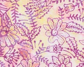 Moda Fabric - Berrylicious Batiks - by Moda - Batik - cream with purple flowers and leaves - Cotton - 4368 13 - 1/2 yard - batik