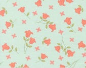 Moda Fabric - Sunbonnet - by Heather Briggs - 1/2 yard - 31761 19 - light green with large pink flowers - cotton fabric - mint green fabric