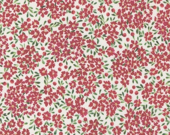 Moda Fabric - Comfort & Joy Fabric 39755 11 - Create Joy Project by Laura Muir -red flower on white - Cotton Fabric - 44" - 1/2 yard