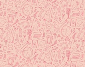 Riley Blake Fabric - Floral Charms - by Kelsey Carlson - C15761 - color blush- 1/2 yard - blush pink with coral drawings of craft items