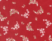 Moda Fabric - Grand Haven -  by Minick & Simpson - 1/2 yard - 14983 14 - cherry red with ivory floral swags with green leaves- Cotton Fabric