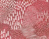 Moda Fabric - Comfort & Joy Fabric 39753 21 - Create Joy Project by Laura Muir - landscape white on red - Cotton Fabric - 44" - 1/2 yard