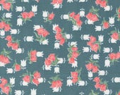 Moda Fabric - Rosemary Cottage by Camille Roskelley - 55314 15 - 1/2 yard- gray with coral and white tulips - Cotton Quilt Fabric 44" wide