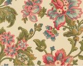 Moda Fabric - Collections Unity by Howard Marcus for Moda - 1/2 yard - 46260 11 - ivory with pink and teal flowers, green leaves - Cotton