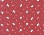 Moda Fabric - A Very Sweet Christmas -  by Bunny Hill Designs for Moda - red with penguins and candy canes - 3062 12 - 1/2 yard-red fabric
