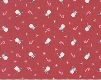 Moda Fabric - A Very Sweet Christmas -  by Bunny Hill Designs for Moda - red with penguins and candy canes - 3062 12 - 1/2 yard-red fabric
