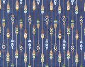 Moda Fabric - On Lake Time by Deb Strain - 1/2 yard - 56122 13 - dark blue with multicolored canoe paddles - 44" Cotton Fabric -On Lake Time