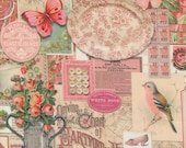 Moda Fabric - Curated in Color - by Cathe Holden for Moda - 1/2 yard - 7460 18 -  Pink collage - Vintage collage - Cotton