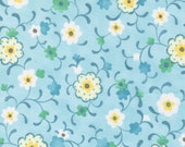 Moda Fabric - Jolie by Chez Moi 33694 - 12 - 1/2 yard - medium print blue background with white and yellow Floral design - Cotton Fabric