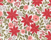 Moda Fabric - Berry and Pine - by Lella Boutique - 1/2 yard - 5240 11 -  off white background with flowers and berries - Cotton fabric