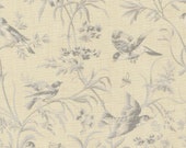 Moda Fabric - Antoinette -  by French General - Pearl Roche floral print with birds - 13950 18 - 1/2 yard - Ivory with taupe - Moda Fabric