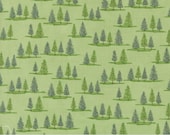 Moda Fabric - On Lake Time by Deb Strain - 1/2 yard - 56125 14 - Light green with Dark green trees - 44" Cotton Fabric - Trees