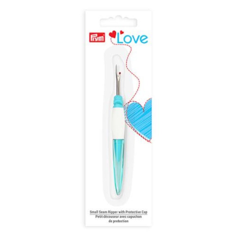 Prym Seam Ripper Turquoise and white Handle Sharp Point Cuts unwanted threads with a cap Ergonomic soft handle grip Seam ripper image 1