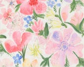 Moda Fabric - Sweet Cecily -  by Janet Clare - 1/2 yard - 24640 16 - white with large pink flowers and green leaves - cotton fabric