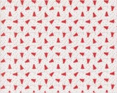 Moda Fabric - Berry and Pine - by Lella Boutique - 1/2 yard - 5245 11 -  off white background with red Christmas Trees and taupe dots
