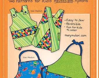 Little Sister & Brother Apron Pattern - by Mary Mulari - One size fits most - Paper Pattern for a reversible apron for kids