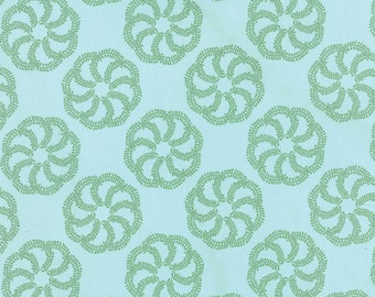 Moda Fabric - Aria by Kate Spain - 1/2 yard - 27232 - 22 Light aqua with green leaf print - Cotton Fabric