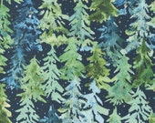 Moda Fabric - Comfort & Joy Fabric 39758 13 - Create Joy Project by Laura Muir -blue/green pine trees on navy - Cotton - 44" - 1/2 yard
