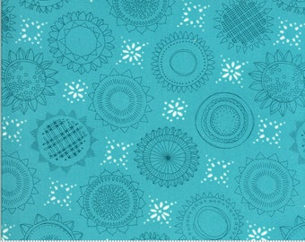 Moda Fabric - Solana by Robin Pickens - 48682 17 - Cotton Fabric - Aqua with circles and squares - 44" wide - Solana 1/2 yard