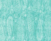 Moda Fabric - Serena Shores by Robin Pickens - 48772 21 - aqua background with large lined up off white paisleys - 1/2 yard