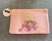 Moda Eat Sleep Quilt Glam Bag - Zippered Sewing Notions Bag - Pink with pincushion - Gold Zipper - 5 1/2"x8" - For sewing notions