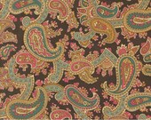 Moda Fabric - Collections Unity by Howard Marcus for Moda - 1/2 yard - 46262 21 - chocolate with pink and green paisleys -Cotton fabric Moda
