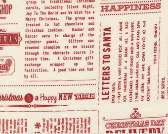 Moda Fabric - Emmitt and Ivy by Sweetwater for Moda - cotton fabric - 1/2 yard - 55690 21 - off white with red words and ads - 1/2 yard
