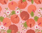 Moda Fabric - Hey Boo - by Lella Boutique - 1/2 yard - 5210 13 -  peach background with cute pink/orange pumpkins - Cotton fabric