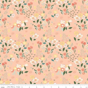 Riley Blake Fabric - New Beginnings  - by Sandy Gervais - C15751 Blush- Floral - Peach with multicolored flowers - 1/2 yard - BlushFloral