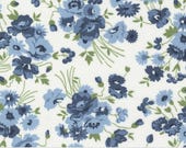 Moda Fabric - Nantucket Summer by Camille Roskelley for Moda - 55260 11 - off white with dark and light blue flowers-100% cotton - 1/2 yard