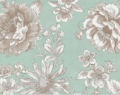 Moda Fabric - Sandalwood by 3 Sisters for Moda - Fabric 44381 13 - 1/2 yard - Cotton Fabric - 44" wide  - Mint  green with taupe flowers