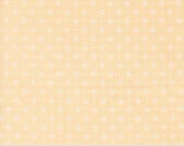 Moda Fabric - Cottage Charm - by Heather Briggs - 1/2 yard - 31755 13 - light yellow with off white flower buds and grid - cotton fabric