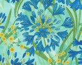 Moda Fabric - Serena Shores by Robin Pickens - 48770 19 - Coastal large print - aqua background - 1/2 yard - large print floral design
